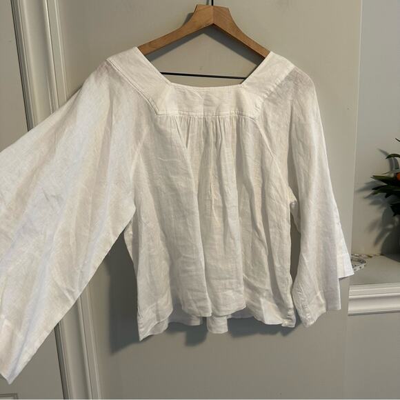 GAP White Linen Square Neck Flare Sleeve Top Blouse Small - Picture 7 of 11